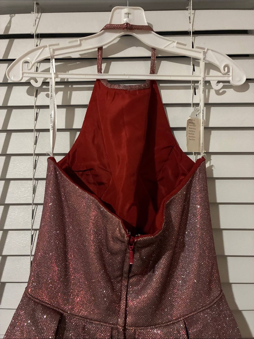 Sherri Hill Sparkle Halter Dress in Red/Silver - Picture 10 of 12